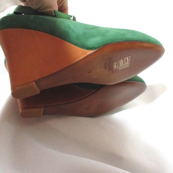 NEW CELINE PARIS PUMP WEDGE High Heel Shoe 37 GREEN Suede - Picture 7 of 7